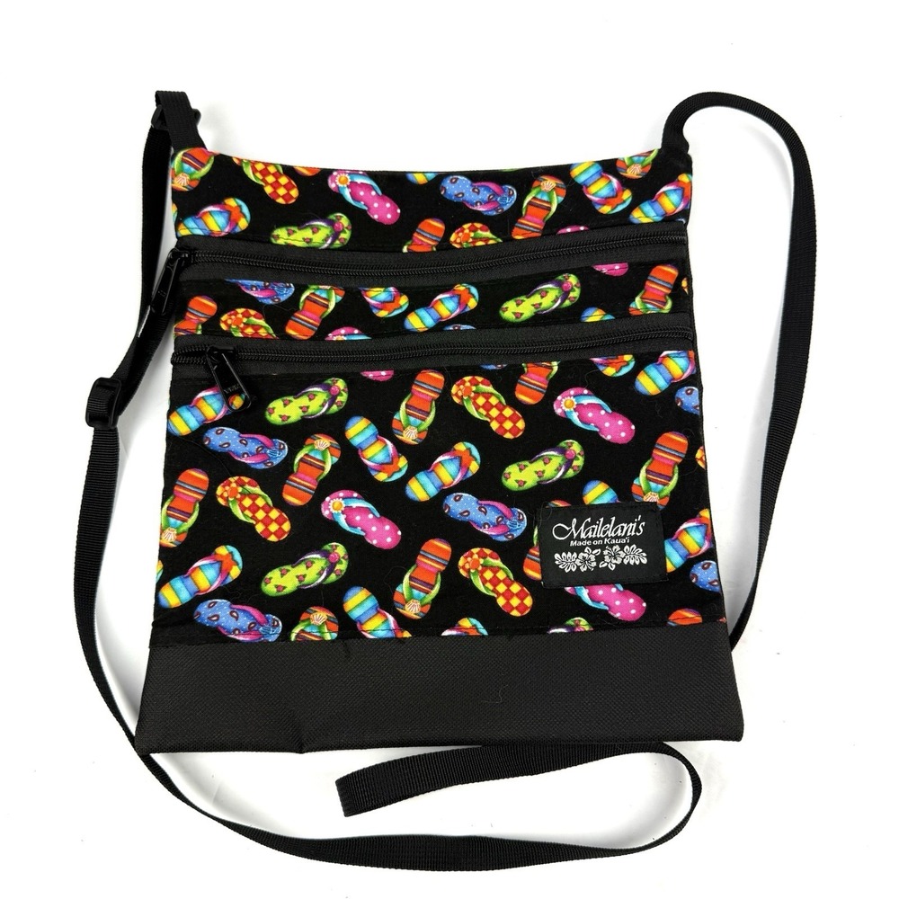 Mailelanis Kauai Hawaii Crossbody Bag Colorful Canvas Flip Flops Brand NEW